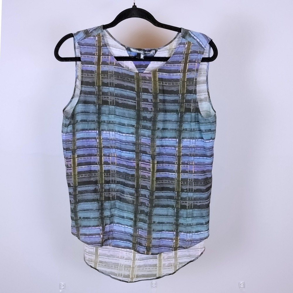 Theyskens Theory 100% Silk Architectural Print Tank Top Blue Purple Size Large